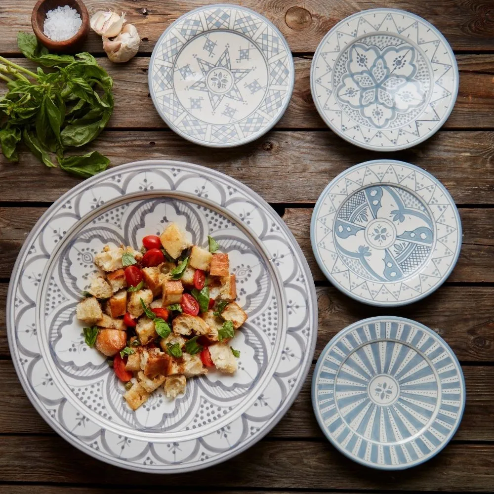 Gray Arabesque Ceramic Serving Platter Plates Set