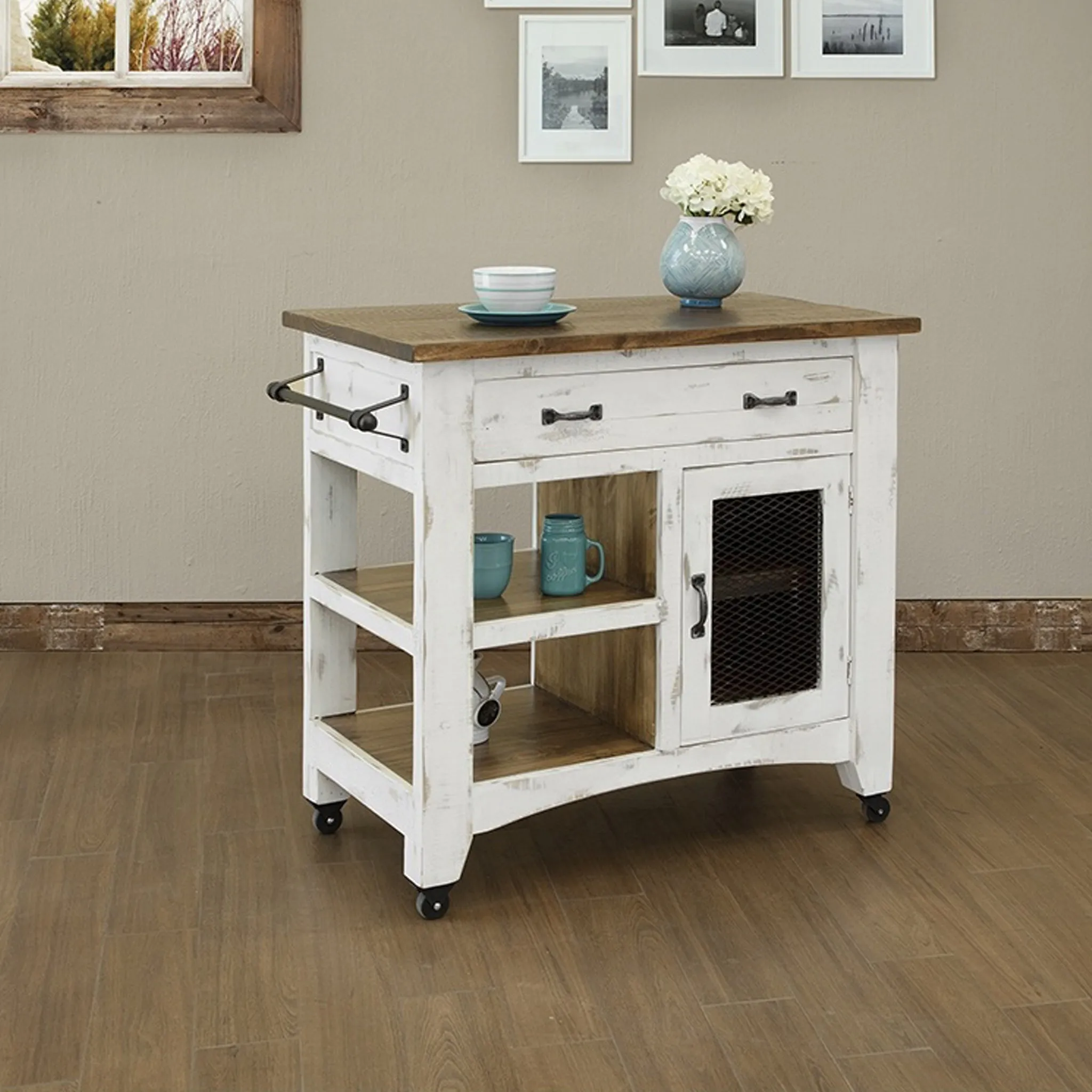 Greenview Kitchen Island - Distressed White - 39"