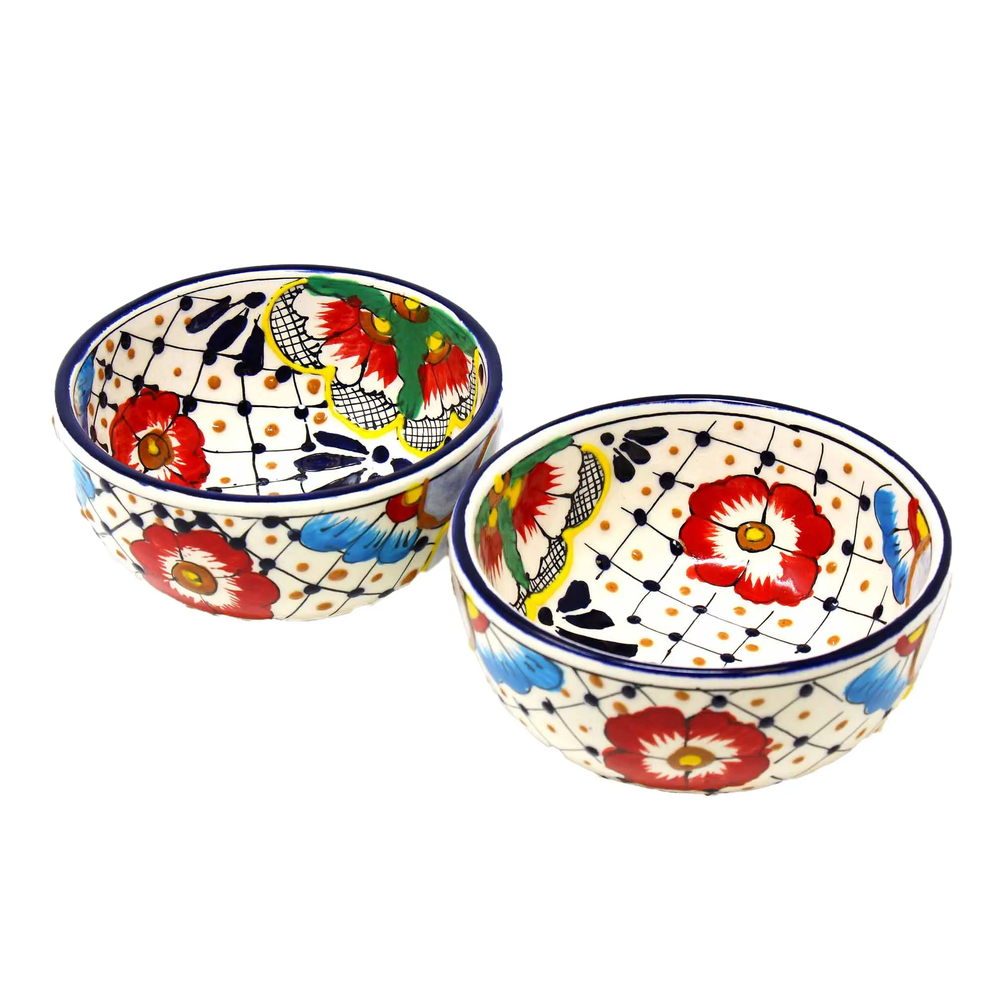 Half Moon Bowls Dots and Flowers, Set of Two Encantada