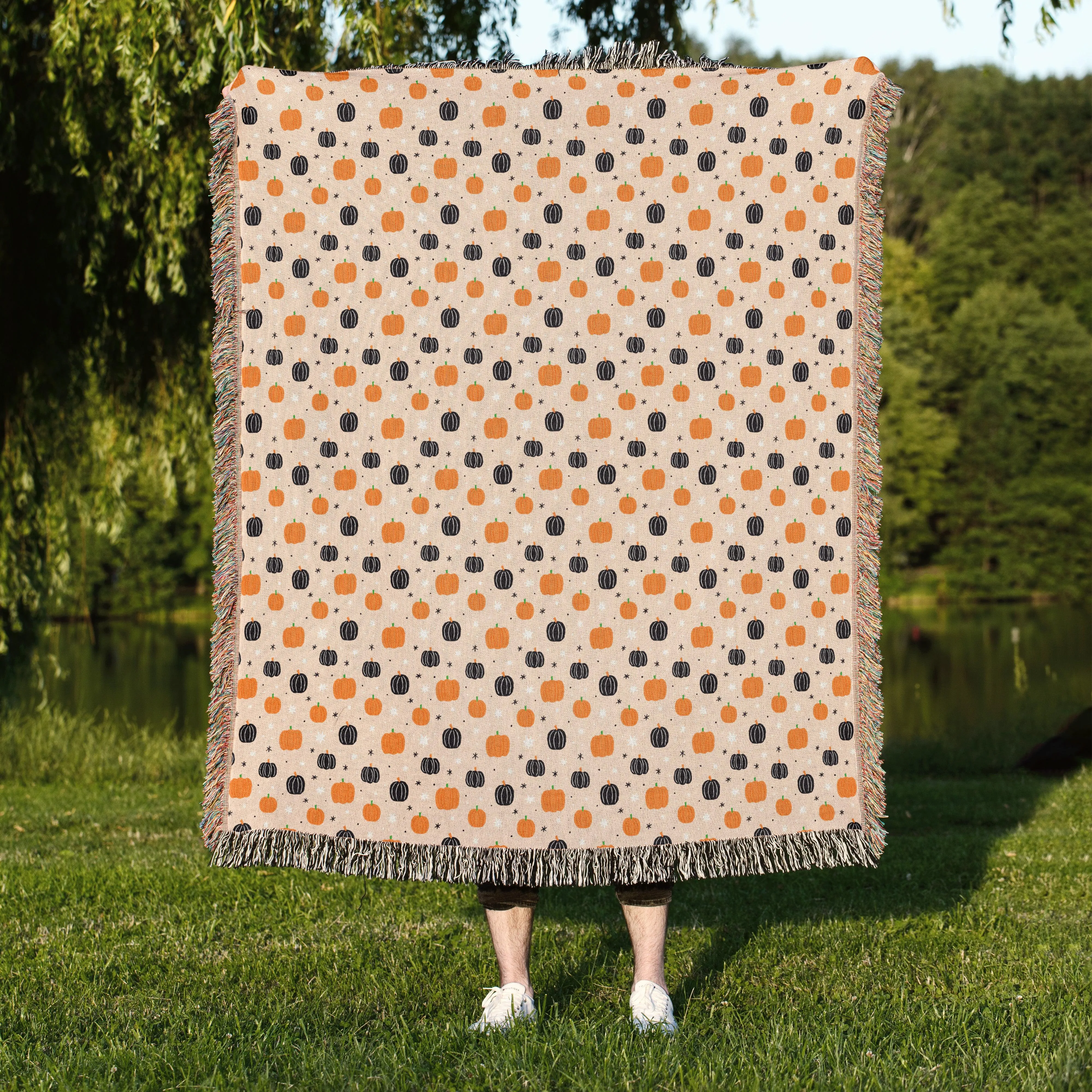 Halloween Boho Pumpkin Pattern 50" x 60" Gift Woven Jacquard Blanket