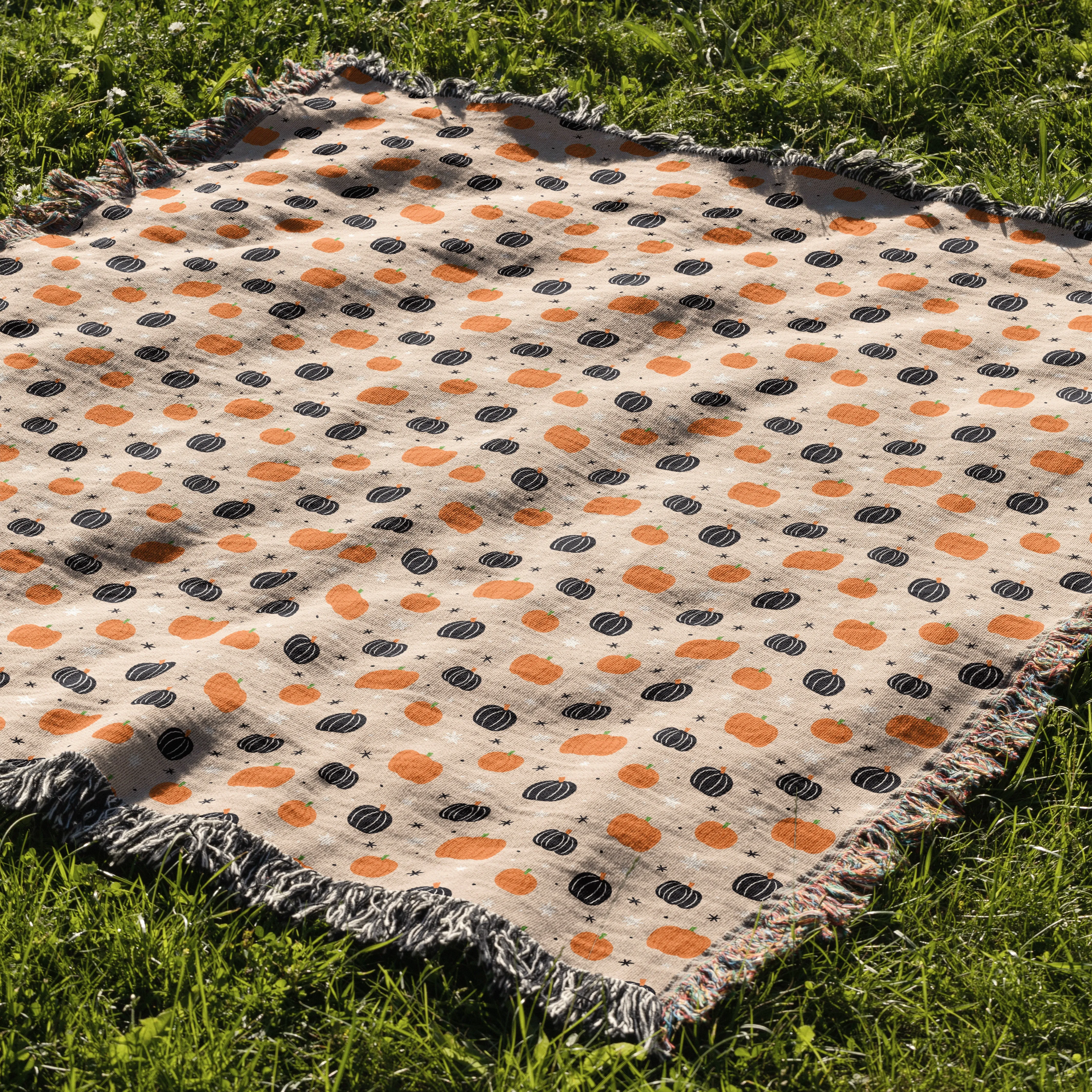 Halloween Boho Pumpkin Pattern 50" x 60" Gift Woven Jacquard Blanket