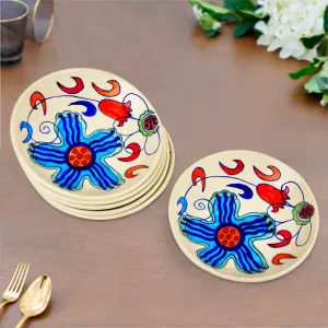 Handpainted Ceramic Floral Round Pasta Serving Plates (Set of 6, 8.5 inches , Off White & Multicolor)