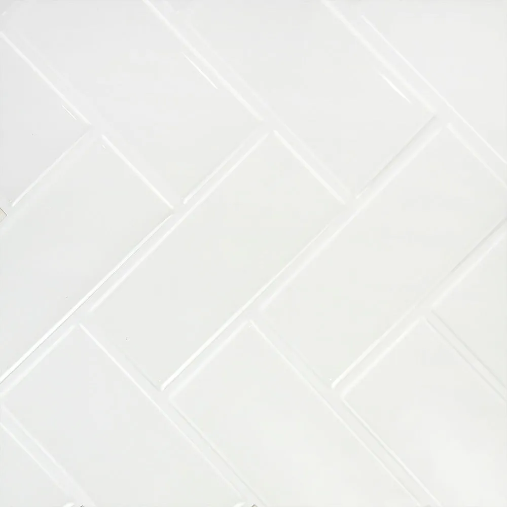 Humidity-Resistant 3D Peel and Stick Wall Tile Set, White Herringbone, 10 Sheets