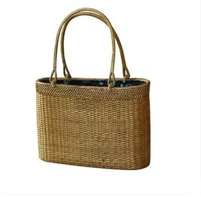 Indonesia Handmade Rattan Handbag, Woven Rattan Handbag, Natural Fiber Handbag, Small Rustic Handbag for Outdoor