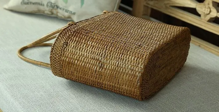 Indonesia Handmade Rattan Handbag, Woven Rattan Handbag, Natural Fiber Handbag, Small Rustic Handbag for Outdoor