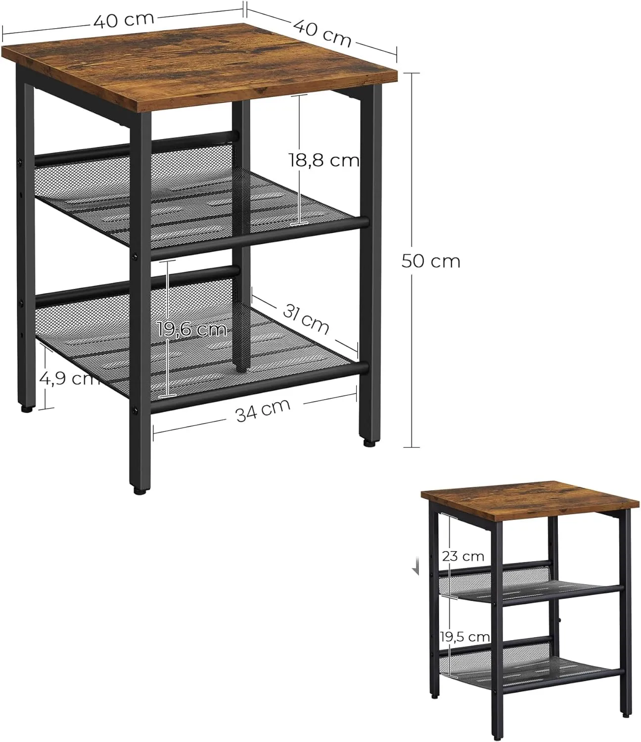 Industrial Rustic Nightstands Set of 2 with Shelves, VASAGLE