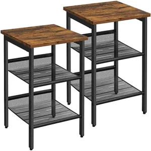 Industrial Rustic Nightstands Set of 2 with Shelves, VASAGLE