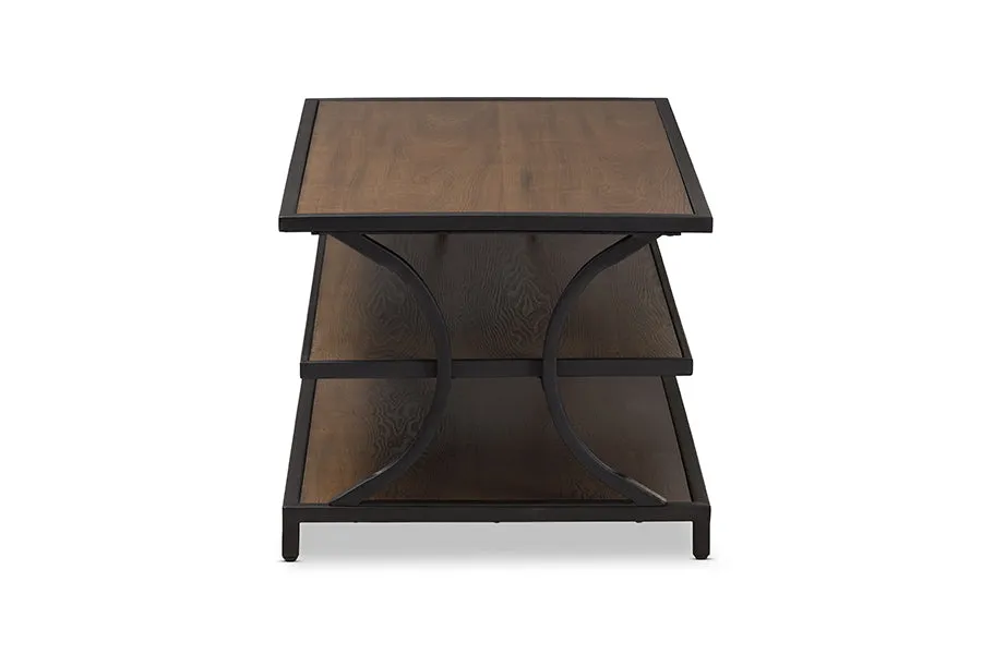 Jocelyn Oak Brown Wood and Black Metal Coffee Table