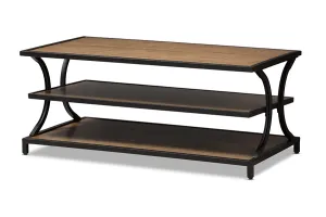 Jocelyn Oak Brown Wood and Black Metal Coffee Table