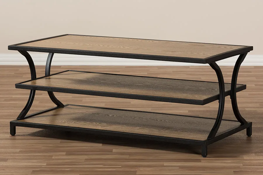 Jocelyn Oak Brown Wood and Black Metal Coffee Table