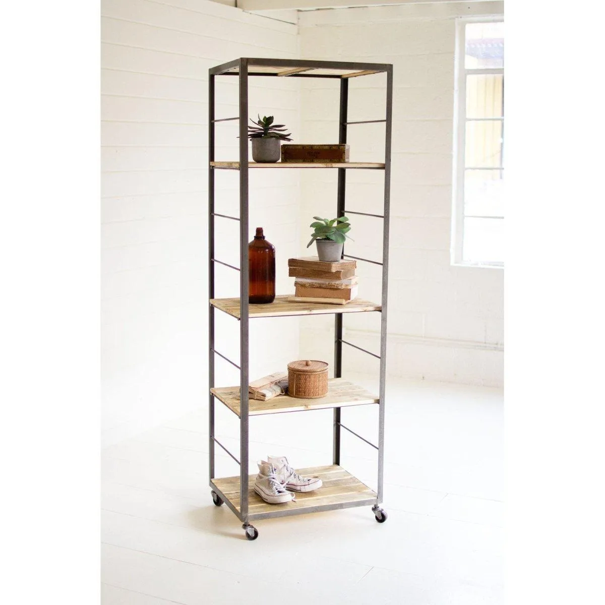 Kalalou - TALL SHELVING UNIT WITH ADJUSTABLE RECYCLED WOOD SHELVES - CQ7564