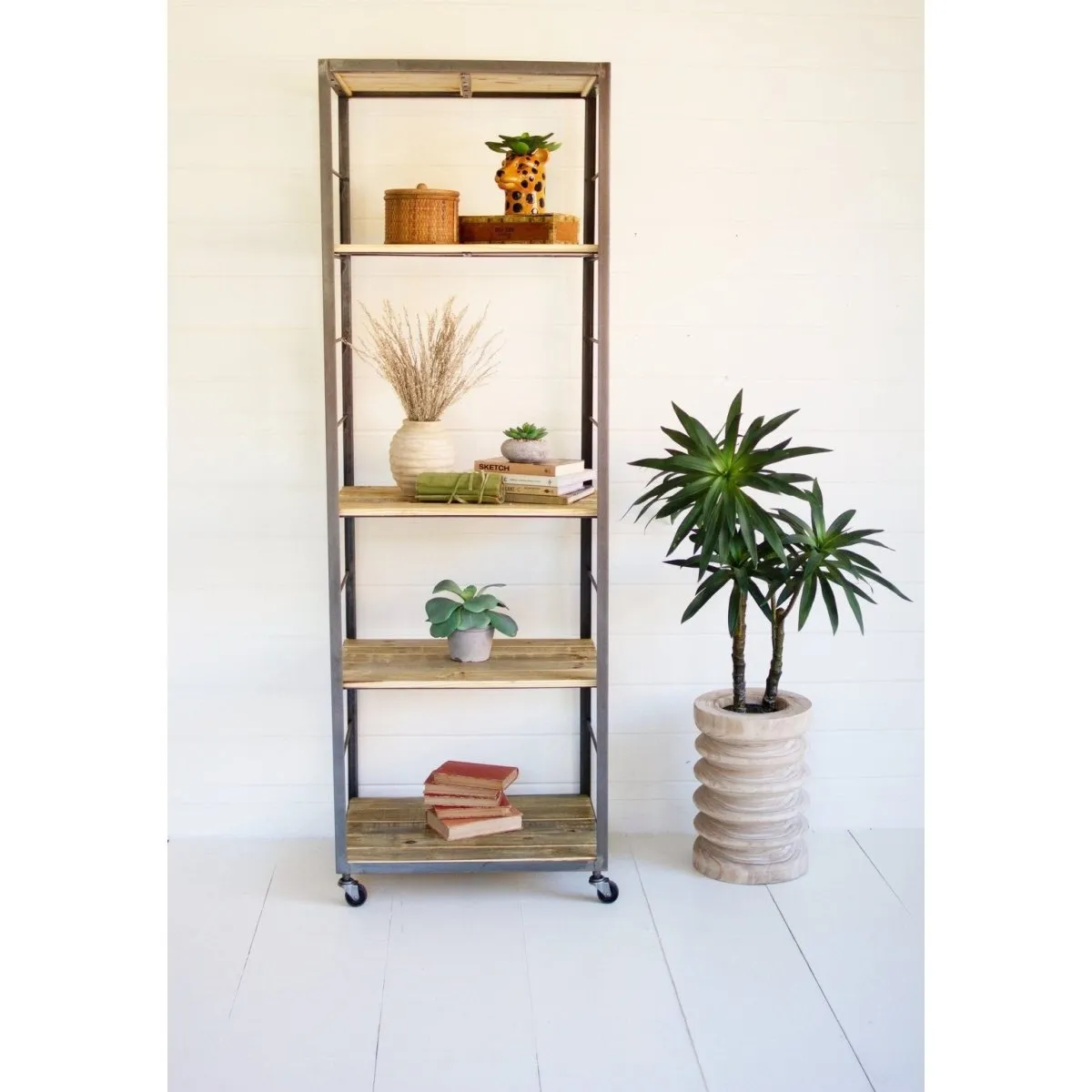 Kalalou - TALL SHELVING UNIT WITH ADJUSTABLE RECYCLED WOOD SHELVES - CQ7564