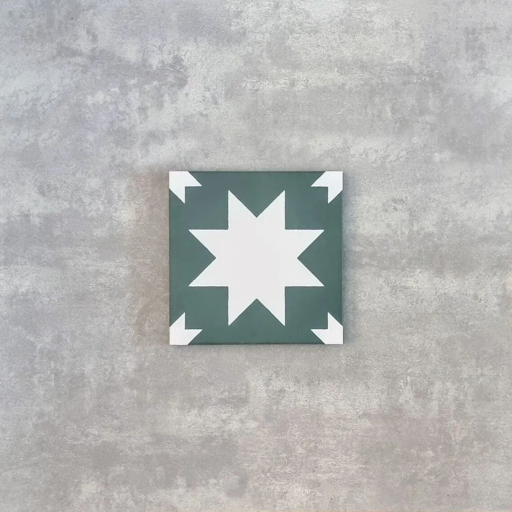 Kenitra Green Star Moroccan Tile 20cm x 20cm