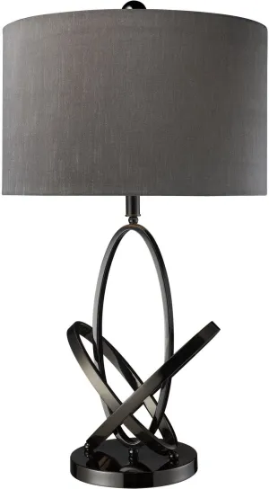 Kinetic Table Lamp In Black Nickel With Grey Faux Silk Shade