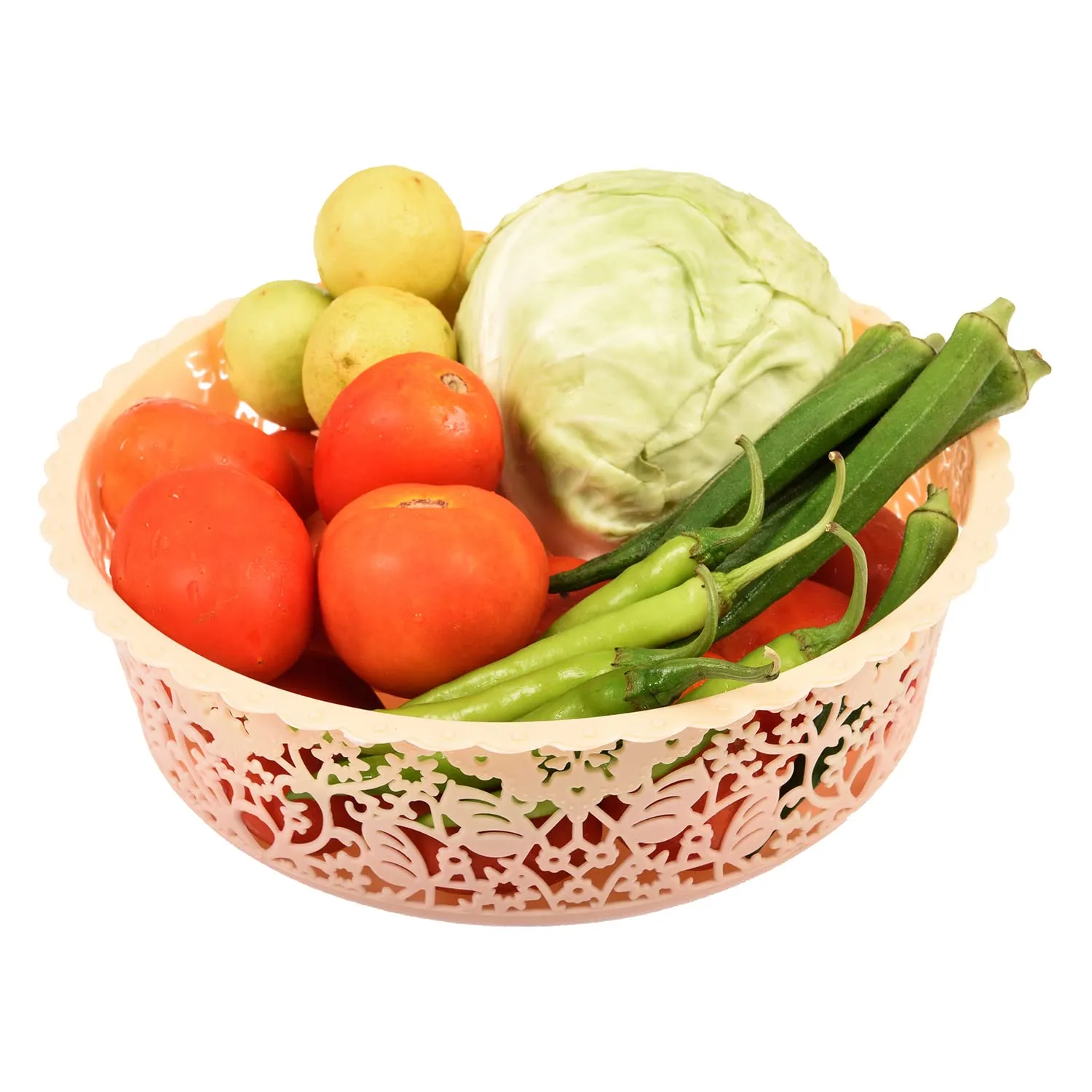 Kuber Industries Leaf Design Multipurpose Round Shape Basket Ideal For Friuts, Vegetable, Toys Small & Large Pack of 2 (Beige)