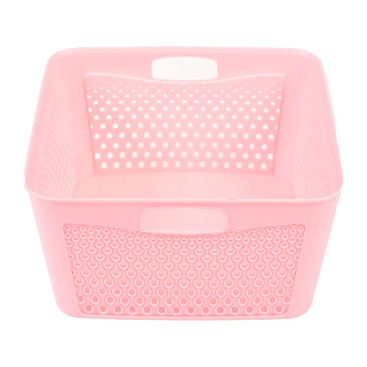 Kuber Industries Netted Design Unbreakable Multipurpose Square Shape Plastic Storage Baskets with lid Large Pack of 2 (Pink)