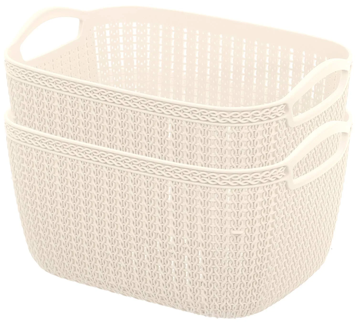 Kuber Industries Plastic 2 Pieces Multipurpose Large Size Flexible Storage Baskets/Fruit Vegetable Bathroom Stationary Home Basket with Handles (Cream) -CTKTC42902