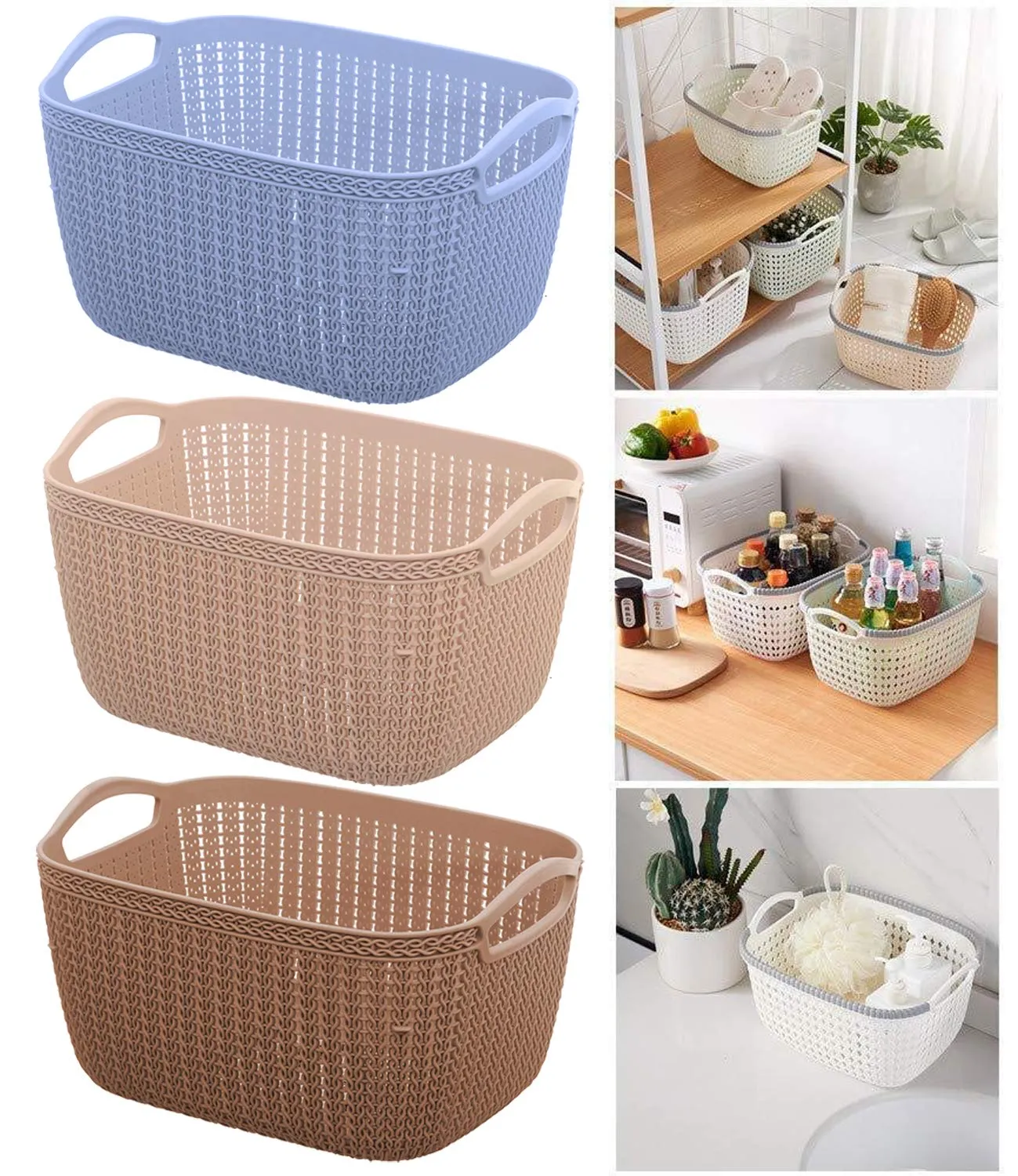 Kuber Industries Plastic 2 Pieces Multipurpose Large Size Flexible Storage Baskets/Fruit Vegetable Bathroom Stationary Home Basket with Handles (Cream) -CTKTC42902