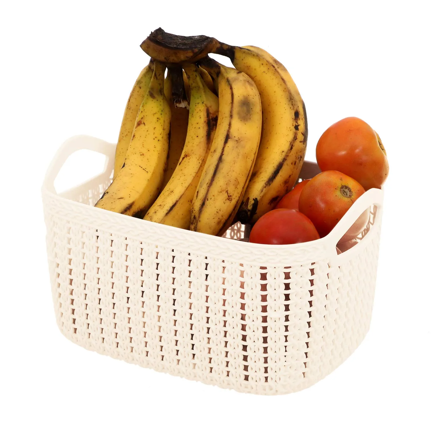 Kuber Industries Plastic 2 Pieces Multipurpose Large Size Flexible Storage Baskets/Fruit Vegetable Bathroom Stationary Home Basket with Handles (Cream) -CTKTC42902