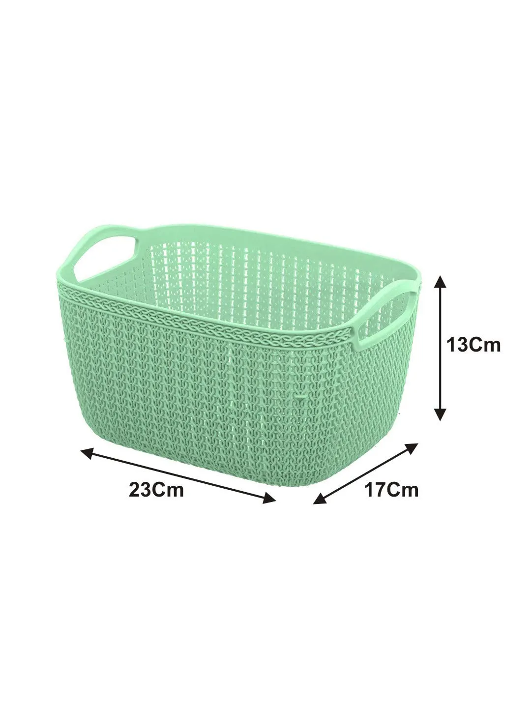 Kuber Industries Q-5 Unbreakable Plastic 3 Pieces Multipurpose Medium Size Flexible Storage Baskets/Fruit Vegetable Bathroom Stationary Home Basket with Handles (Light Green)