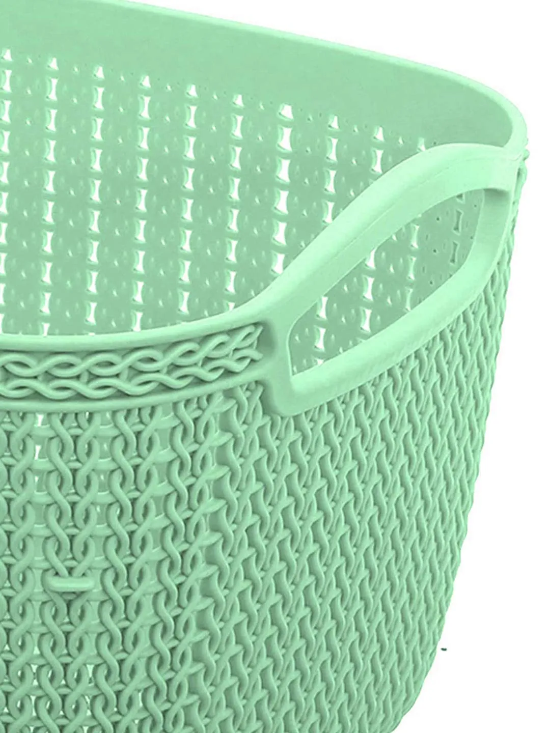 Kuber Industries Q-5 Unbreakable Plastic 3 Pieces Multipurpose Medium Size Flexible Storage Baskets/Fruit Vegetable Bathroom Stationary Home Basket with Handles (Light Green)