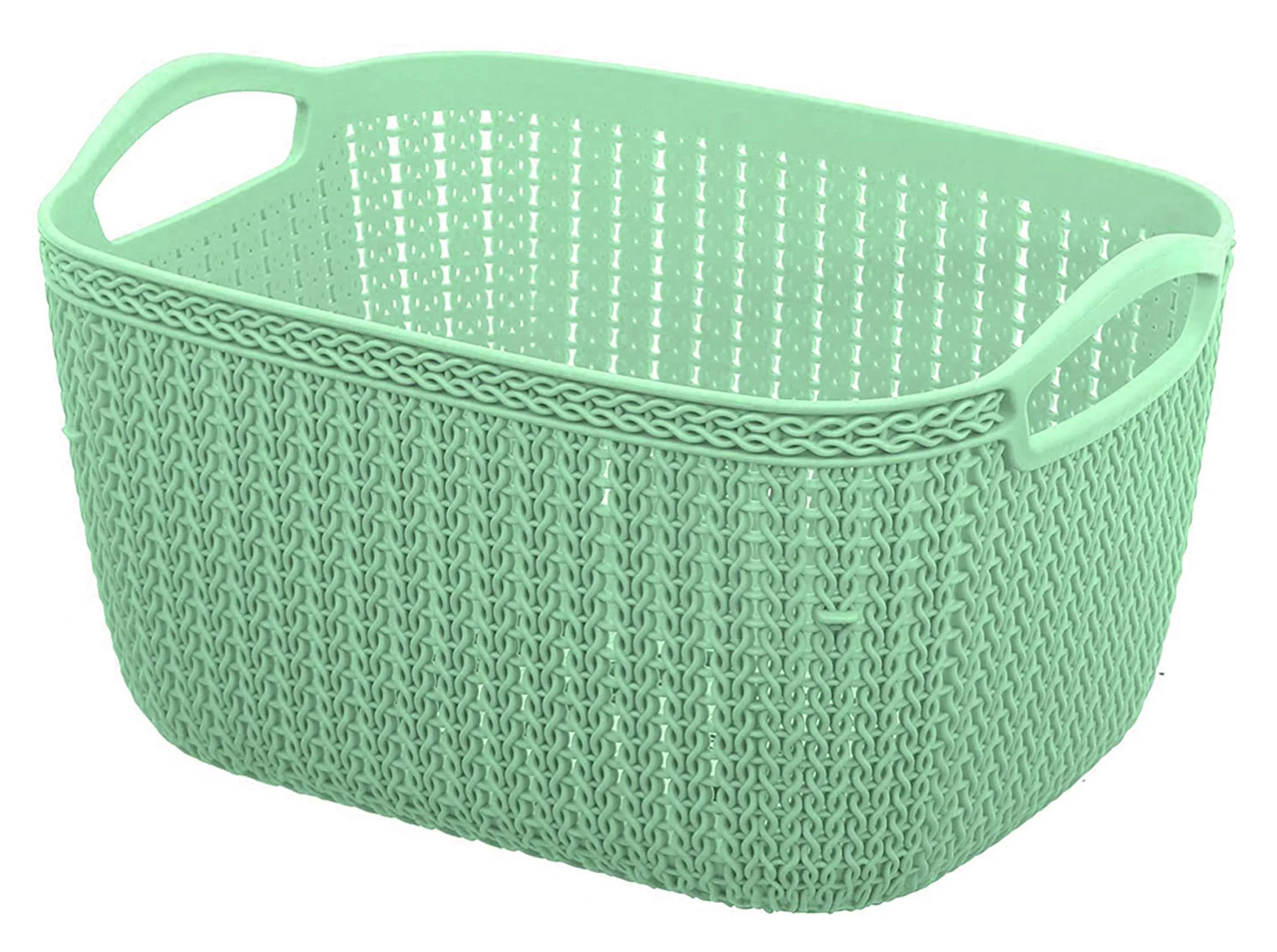 Kuber Industries Q-5 Unbreakable Plastic 3 Pieces Multipurpose Medium Size Flexible Storage Baskets/Fruit Vegetable Bathroom Stationary Home Basket with Handles (Light Green)