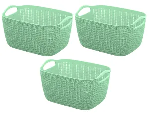 Kuber Industries Q-5 Unbreakable Plastic 3 Pieces Multipurpose Medium Size Flexible Storage Baskets/Fruit Vegetable Bathroom Stationary Home Basket with Handles (Light Green)