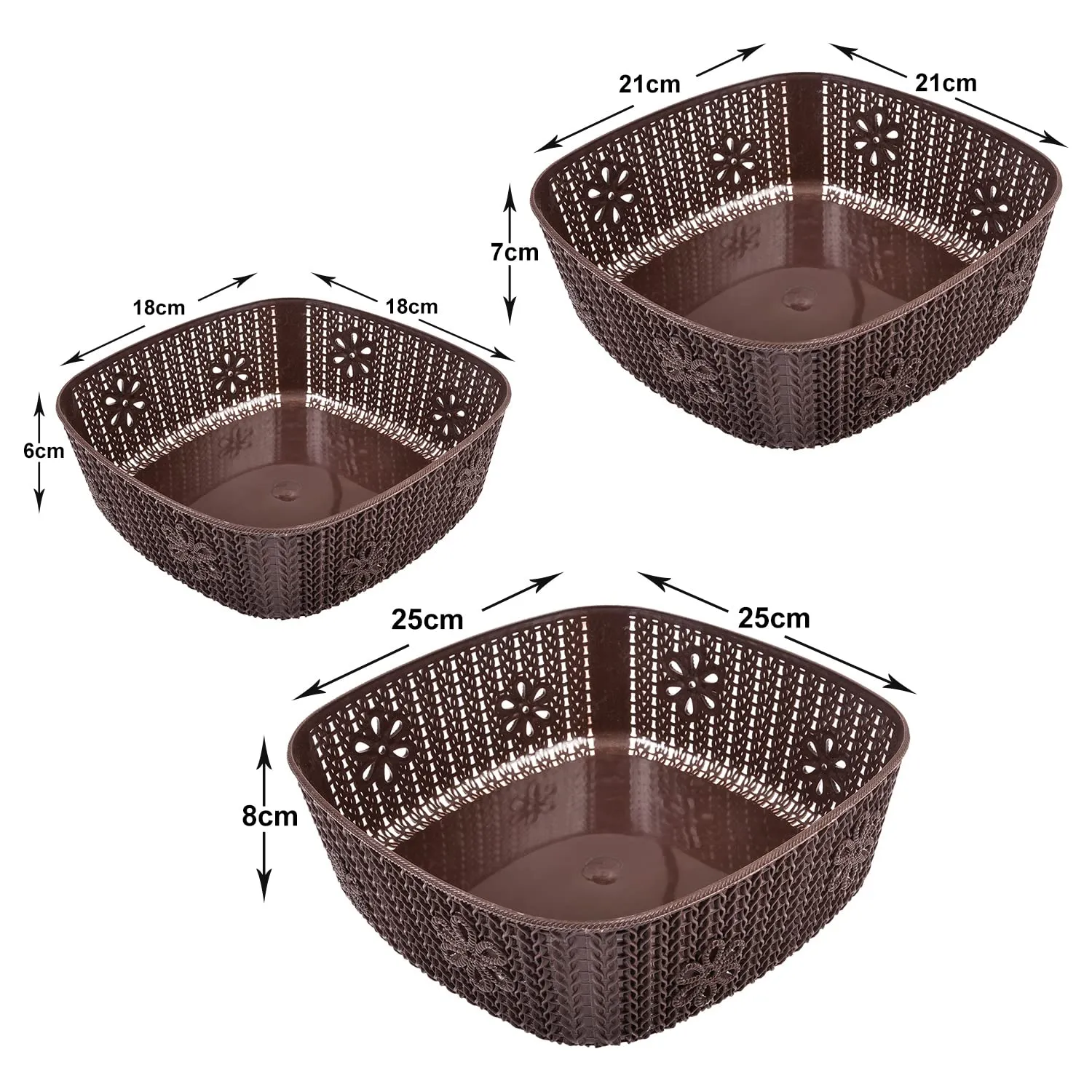 Kuber Industries Woven Design Multipurpose Square Shape Basket Ideal for Friuts, Vegetable, Toys Small, Medium, Large Pack of 3 (Brown)