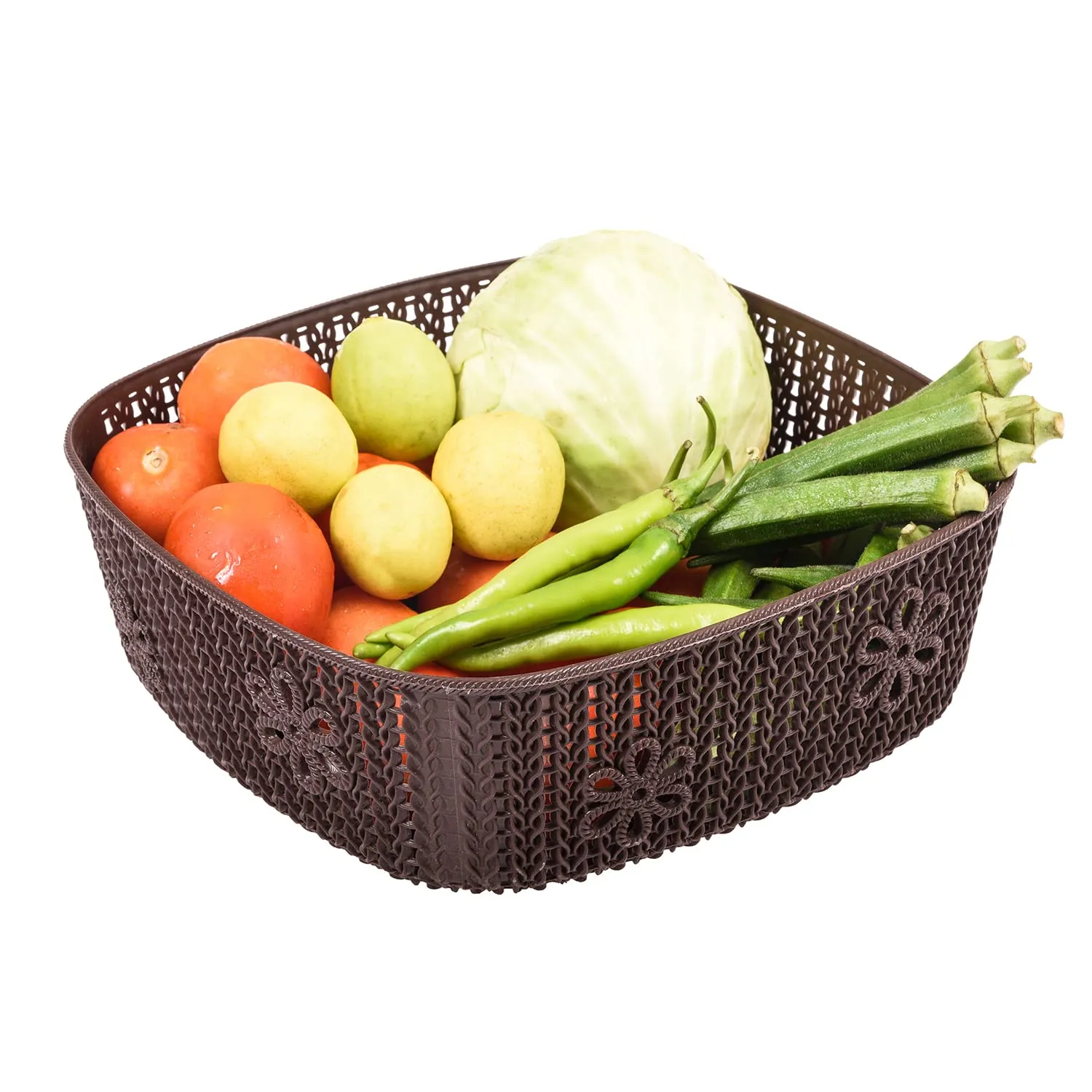 Kuber Industries Woven Design Multipurpose Square Shape Basket Ideal for Friuts, Vegetable, Toys Small, Medium, Large Pack of 3 (Brown)