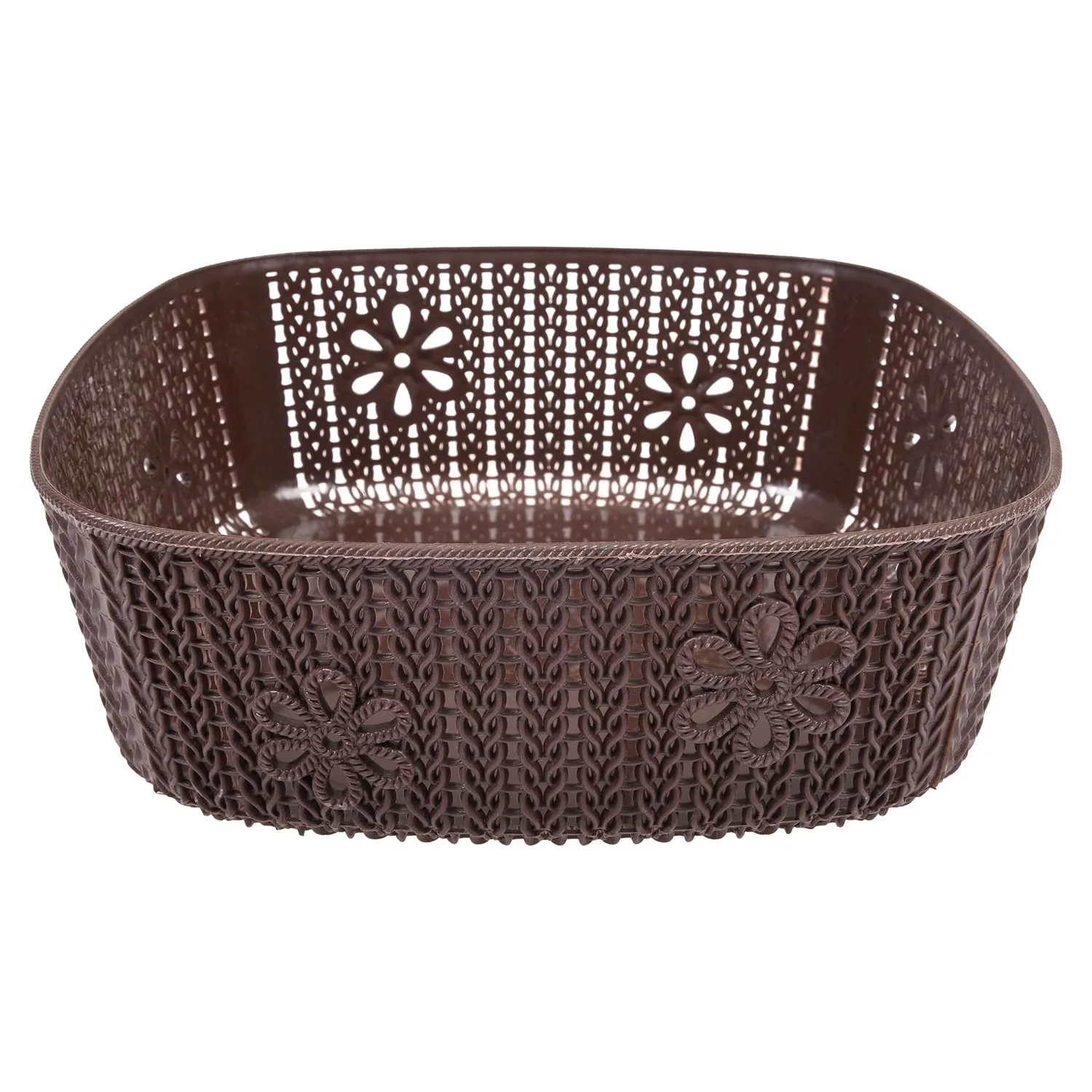 Kuber Industries Woven Design Multipurpose Square Shape Basket Ideal for Friuts, Vegetable, Toys Small, Medium, Large Pack of 3 (Brown)