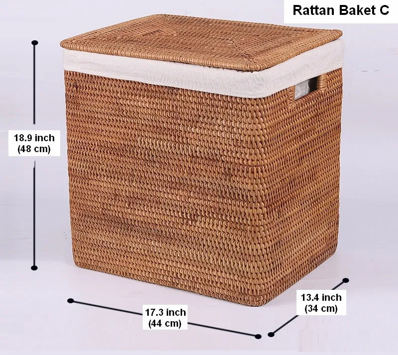 Large Rattan Storage Baskets, Storage Baskets for Bathroom, Rectangular Storage Baskets, Storage Basket with Lid, Storage Baskets for Clothes