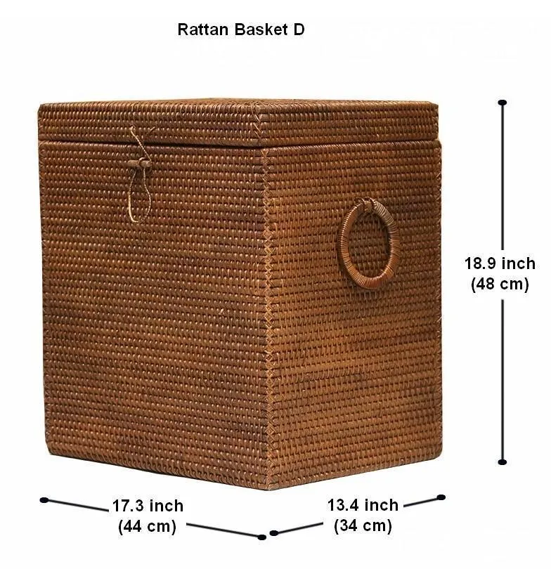 Large Rattan Storage Baskets, Storage Baskets for Bathroom, Rectangular Storage Baskets, Storage Basket with Lid, Storage Baskets for Clothes