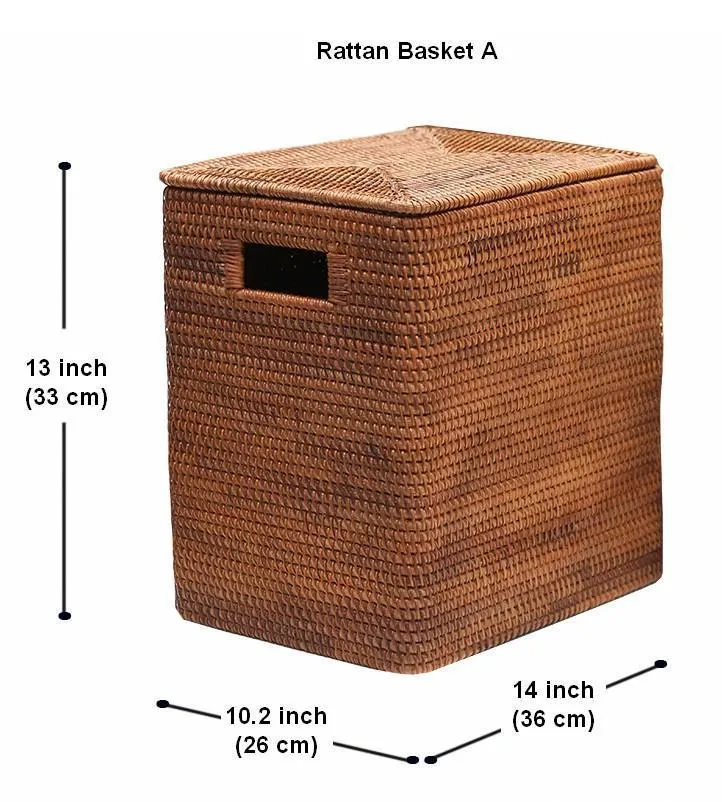 Large Rattan Storage Baskets, Storage Baskets for Bathroom, Rectangular Storage Baskets, Storage Basket with Lid, Storage Baskets for Clothes