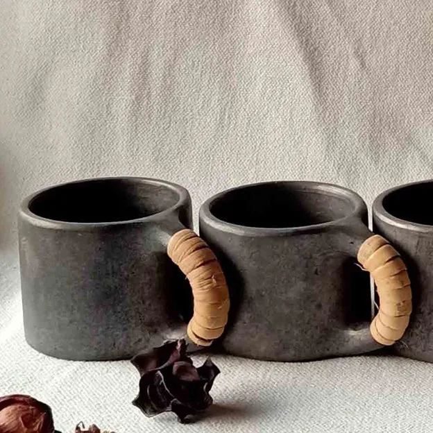 Longpi Black Pottery Tea Cups Pair