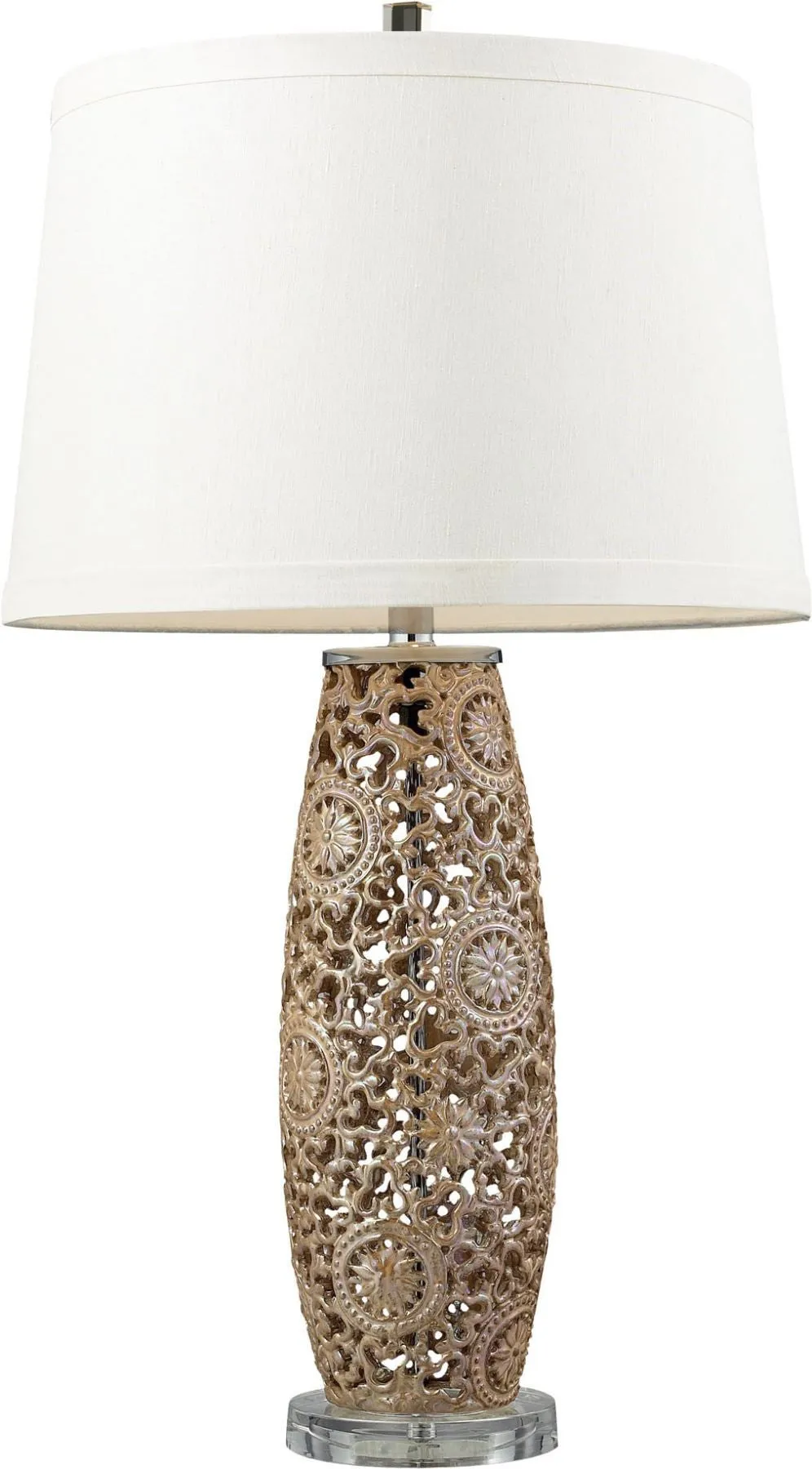 Maria Ceramic Table Lamp In Golden Pearl With Cream Shade