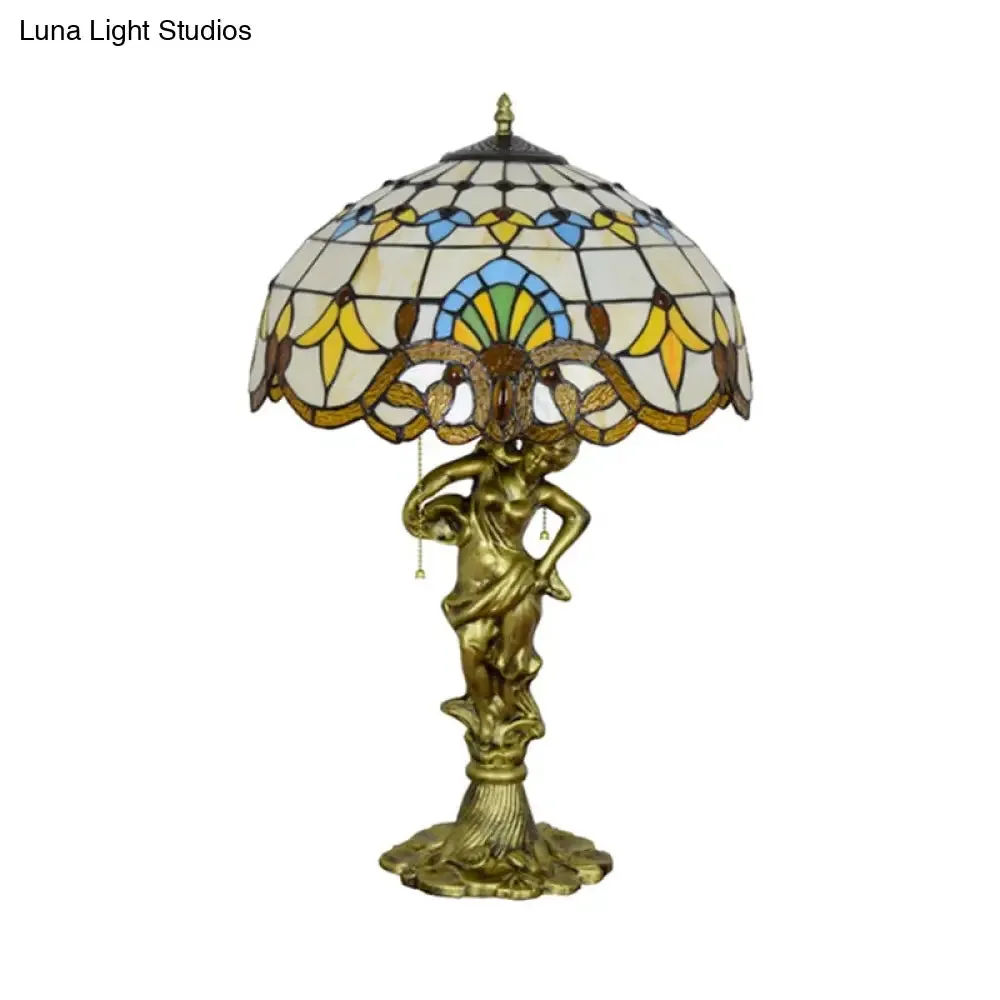 Mediterranean Cone/Dome Pull Chain Night Light with Stunning Glass Table Lighting