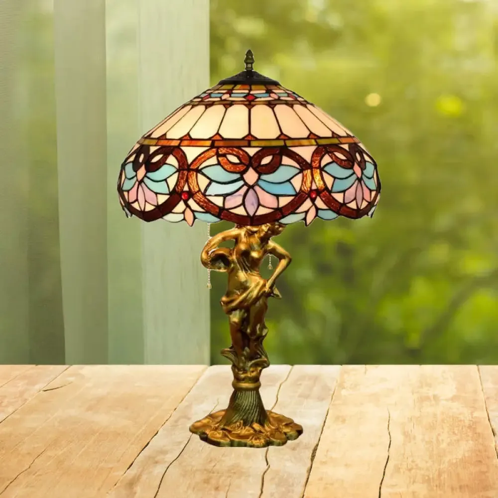 Mediterranean Cone/Dome Pull Chain Night Light with Stunning Glass Table Lighting