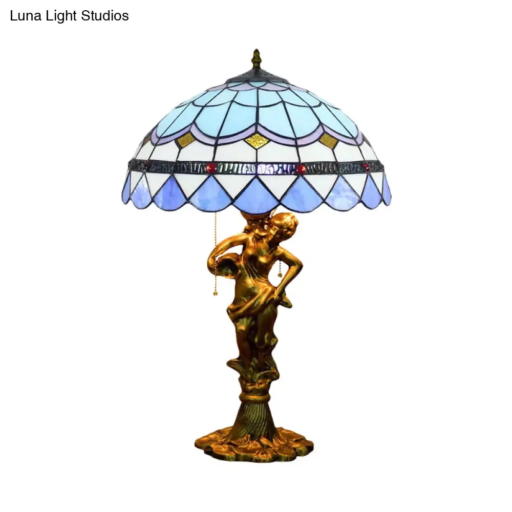 Mediterranean Cone/Dome Pull Chain Night Light with Stunning Glass Table Lighting