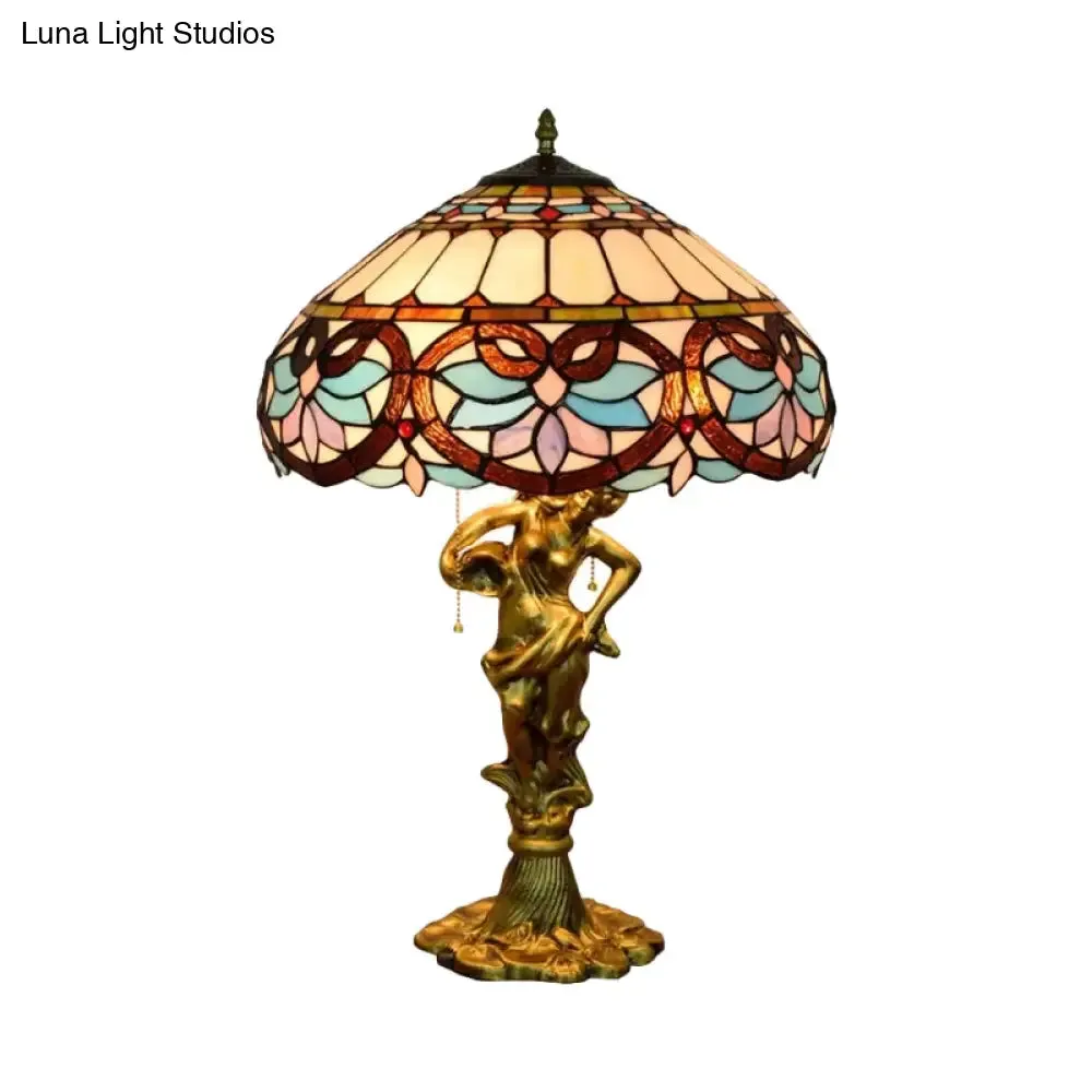 Mediterranean Cone/Dome Pull Chain Night Light with Stunning Glass Table Lighting