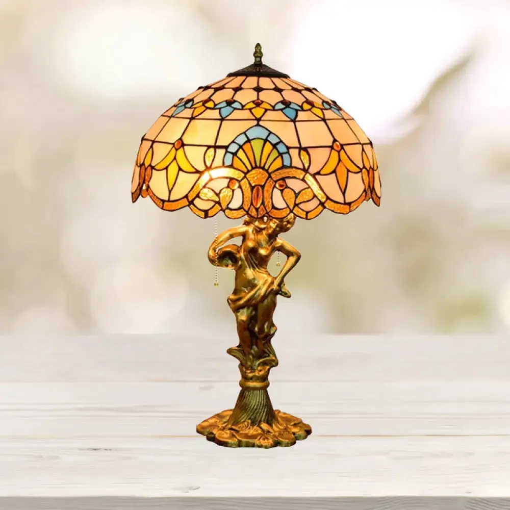 Mediterranean Cone/Dome Pull Chain Night Light with Stunning Glass Table Lighting