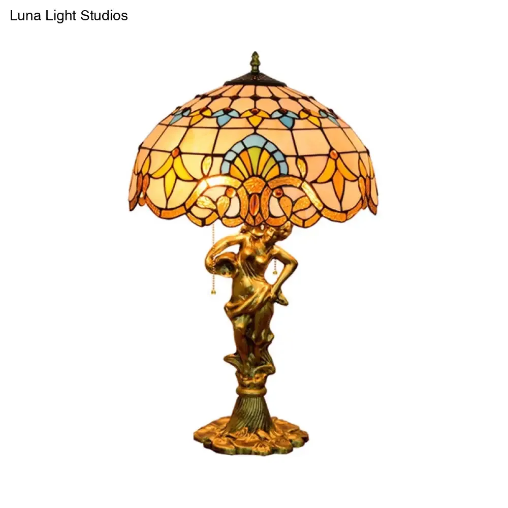 Mediterranean Cone/Dome Pull Chain Night Light with Stunning Glass Table Lighting