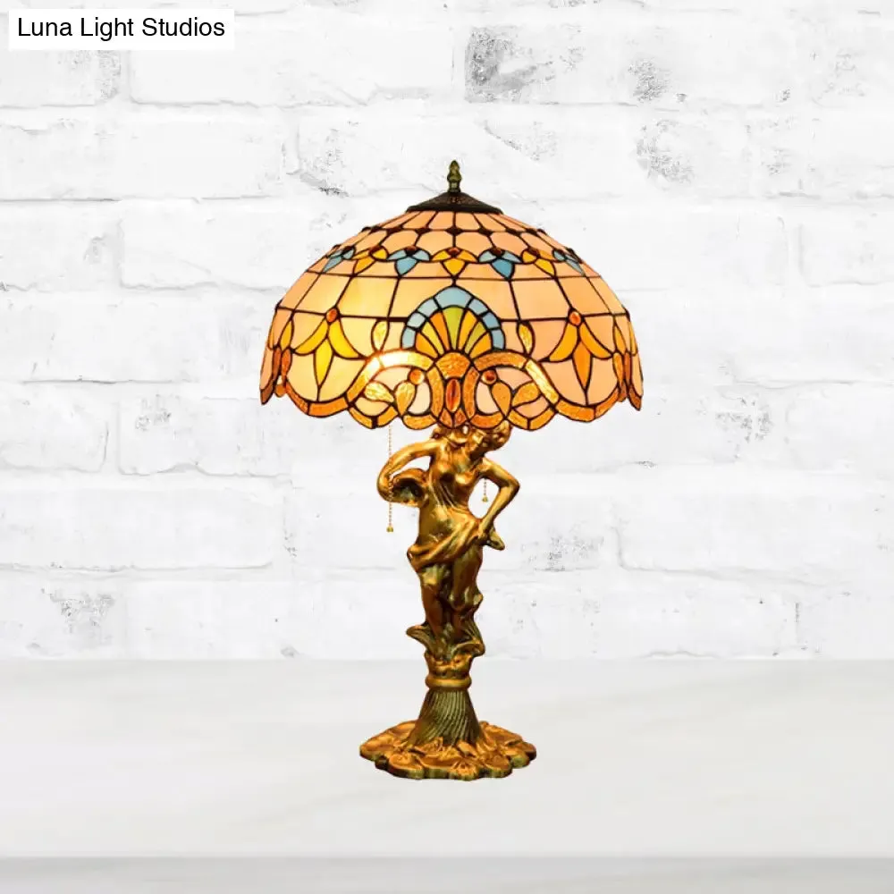 Mediterranean Cone/Dome Pull Chain Night Light with Stunning Glass Table Lighting