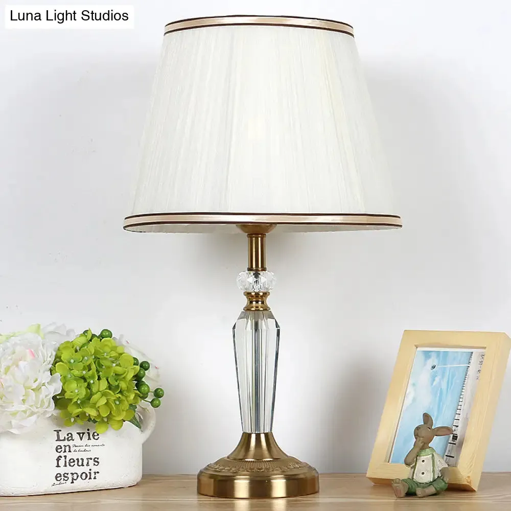 Minimalist Fabric Drum Nightstand Lamp - Single Head White Living Room Night Light with Crystal Decoration