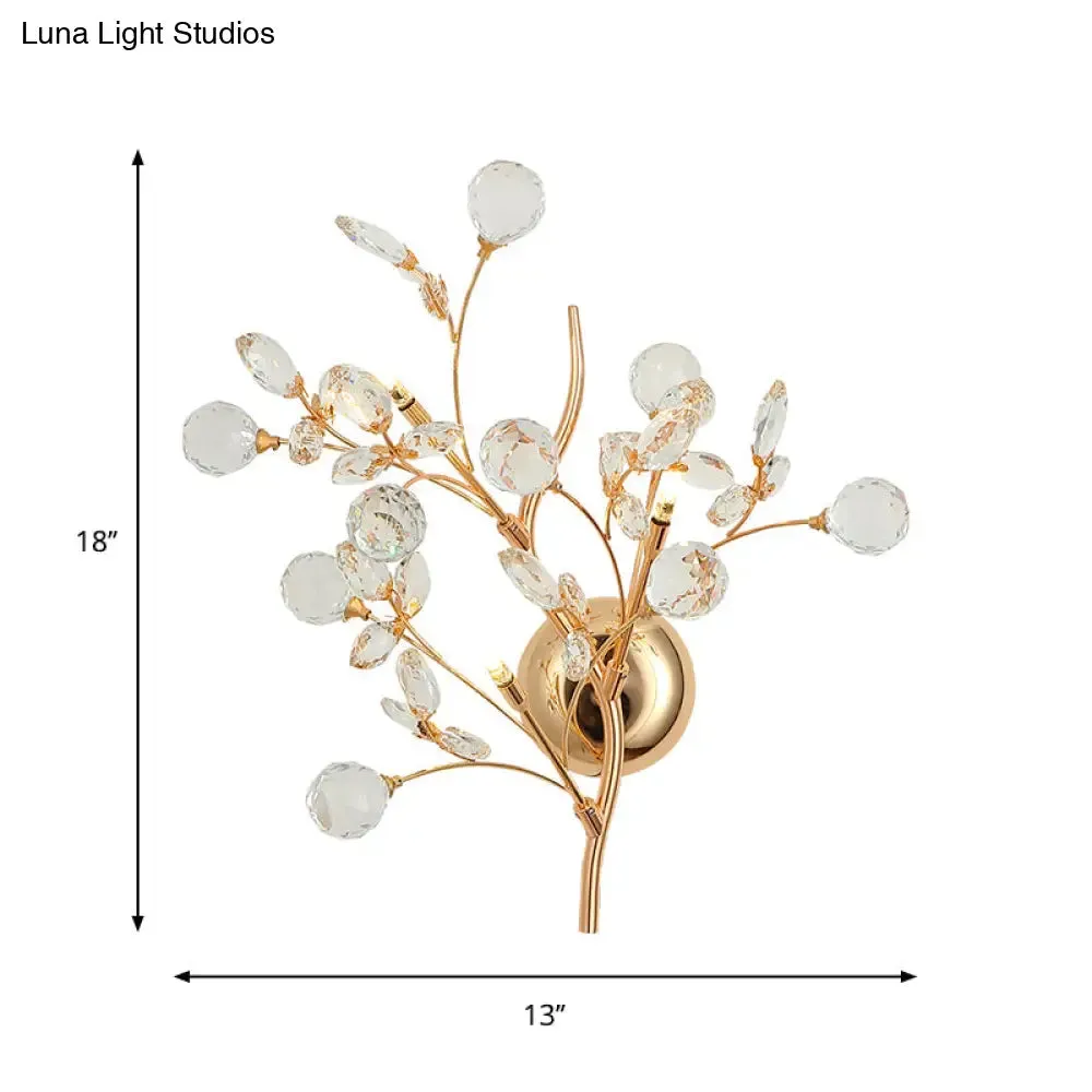 Modern Gold Beveled Crystal Wall Light with Branch Design - 2/3 Heads - Wall Mounted Fixture