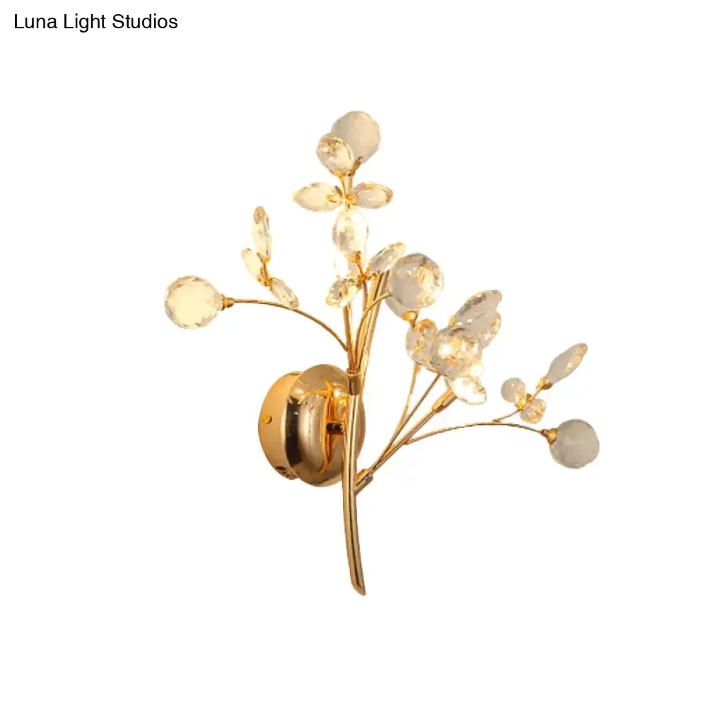 Modern Gold Beveled Crystal Wall Light with Branch Design - 2/3 Heads - Wall Mounted Fixture