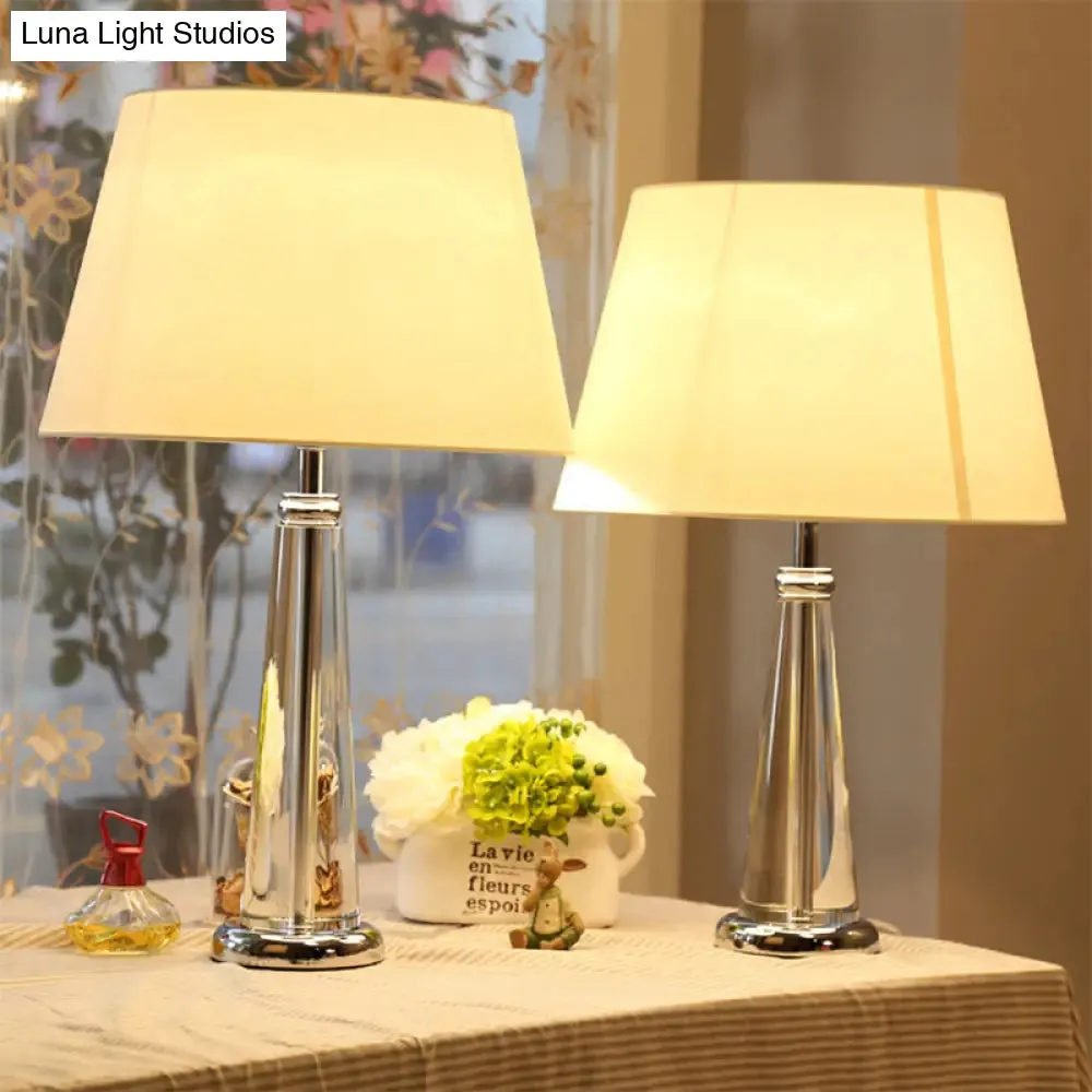 Modern Hand-Cut Crystal Conical Table Light - White Small Desk Lamp, 14"/16" Wide