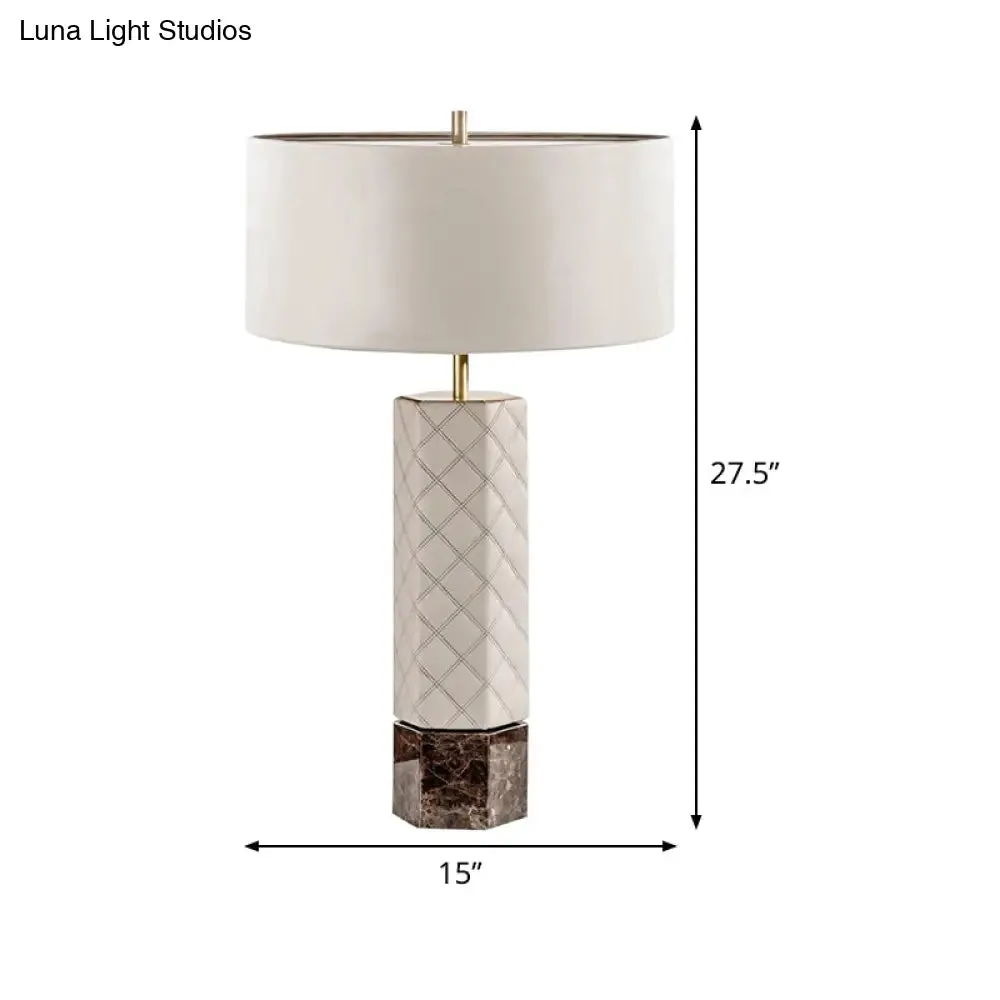 Modern White Bedroom Nightstand Lamp - 1 Head Task Lighting with Fabric Shade