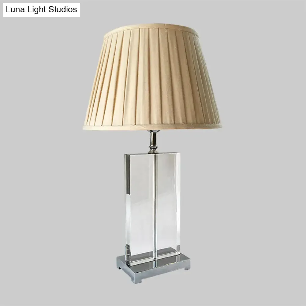 Modernist Crystal Pleated Shade Nightstand Lamp - 1 Light Beige Table Lighting for Bedroom