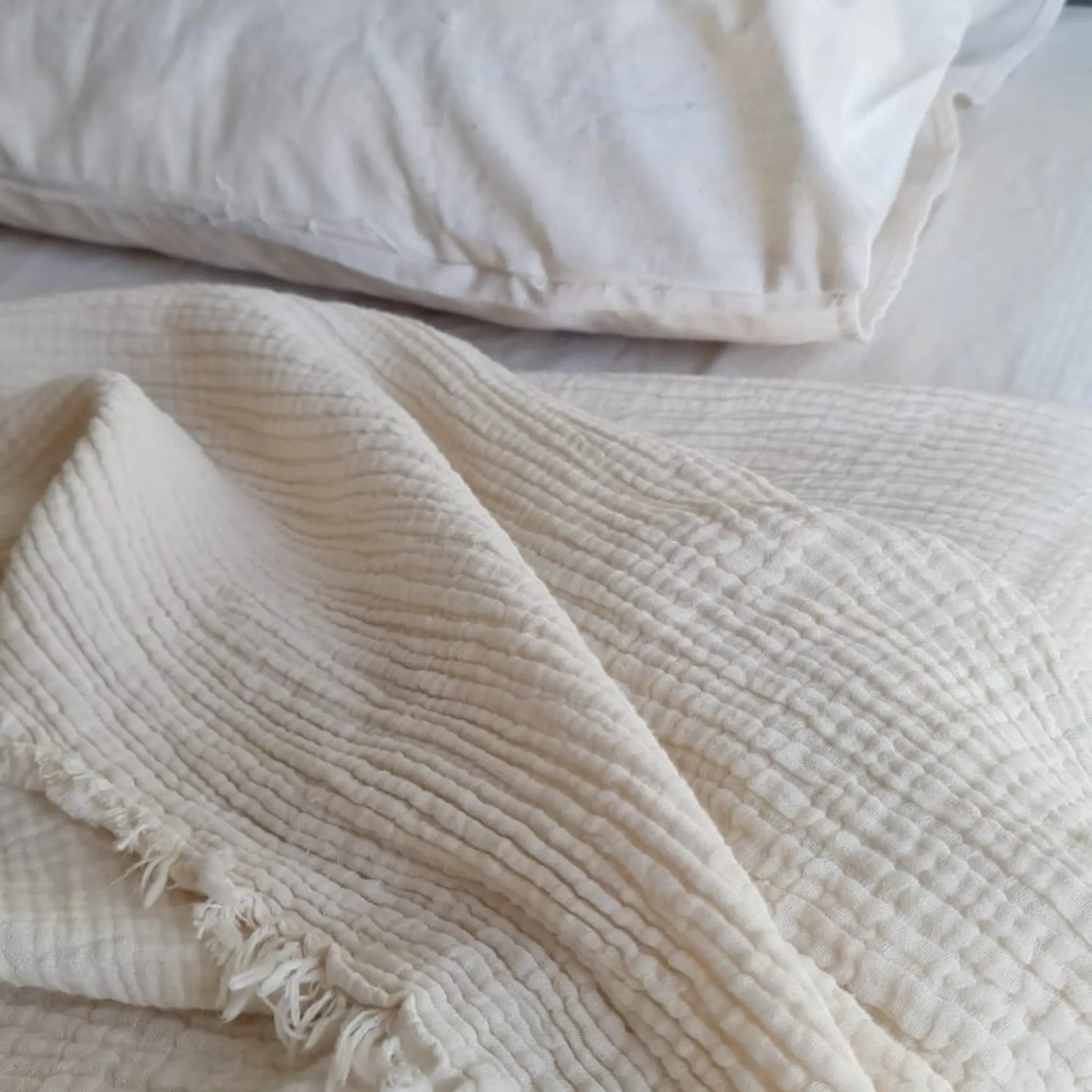 Natural Cotton Hand Woven Muslin Blanket - King Size Gauze Bed Cover