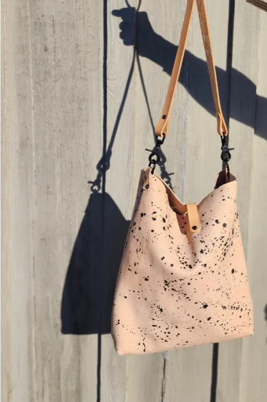 Natural Veg Tan and Black Matte Splatter Leather Crossbody Bag